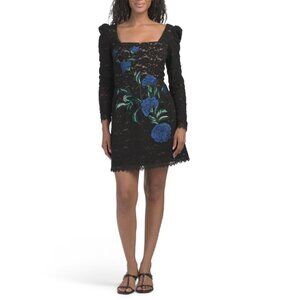 HELSI Black Sam Long Sleeve Floral Lace Mini Dress